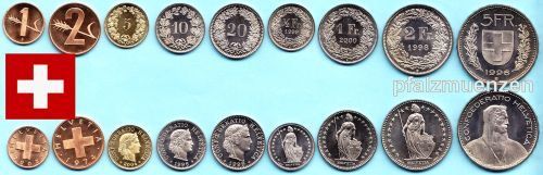 Schweiz 1974 - 2012 Komplettsatz mit 9 Münzen 1 Rappen - 5 Franken