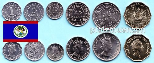 Belize 1976 - 2010 Kursmünzensatz 1 Cent - 1 Dollar 6 Münzen