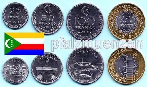 Komoren 2013 kompletter Jahrgangssatz mit 4 Münzen 1 x Bimetall