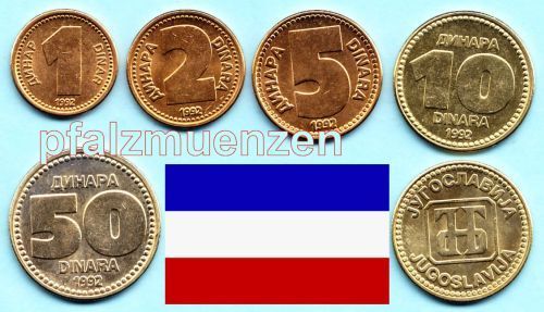 Jugoslawien 1992 5 Münzen 1. Satz der Bundesrepublik Jugoslawien