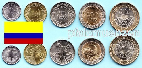 Kolumbien 2016 neuer Jahrgangssatz mit 5 Münzen