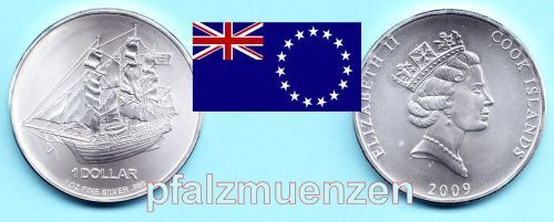 Cook-Islands 2009 1 Dollar Schiffsmotiv "Bounty" 1 Unze Silber