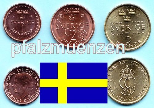 Schweden 2016 3 neue Kursmünzen