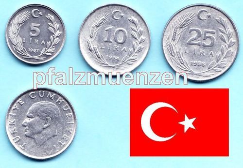 Türkei 1984 - 1989 5 - 25 Lira 3 Münzen