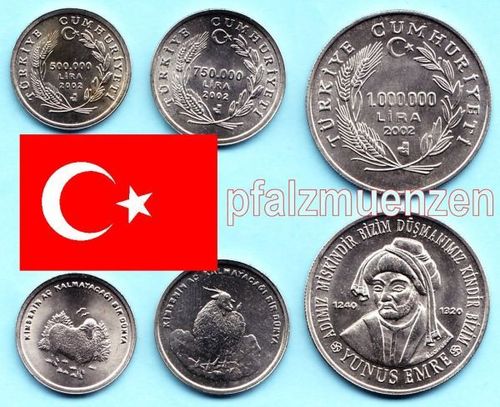 Türkei 2002 Sonderumlaufmünzen 500.000 - 1.000.000 Lira