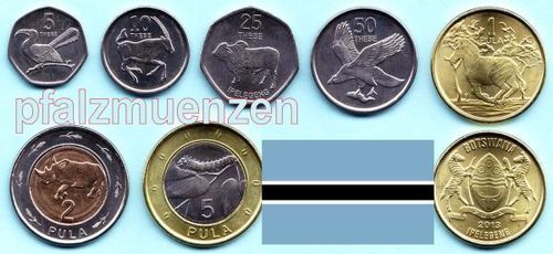Botswana 2013 (2014) neuer Kursmünzensatz 7 Münzen mit 2 x Bimetall
