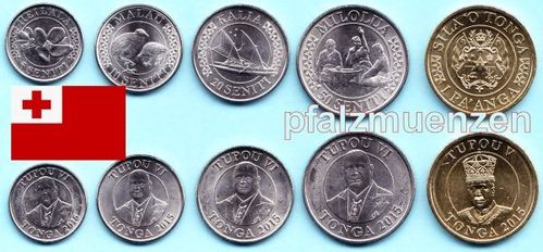 Tonga 2015 kompletter neuer Satz mit 5 Münzen