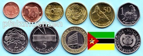 Mosambik 2006 kompletter Jahrgangssatz mit 9 Münzen