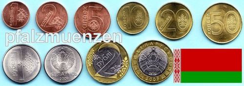 Belarus / Weißrussland 2009 (2016) 1. Kursmünzensatz mit 8 Münzen