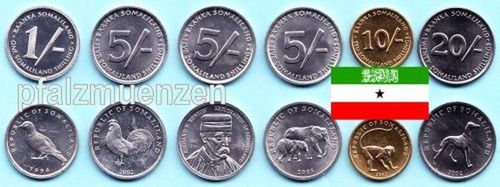 Somaliland 1994 - 2005 Kursmünzensatz 6 Münzen