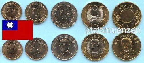 Taiwan 1981 - 2006 Kursmünzensatz mit 5 Münzen