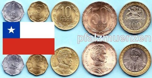 Chile 2006 Jahrgangssatz 1 - 100 Pesos 5 Münzen
