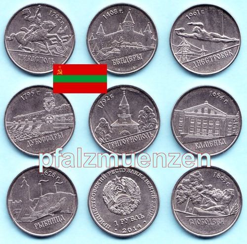Transnistrien 2014 8 x 1 Rubel Städte-Serie