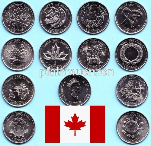 Kanada 2000 Serie 12 x 25 Cents Millennium 2. Ausgabe