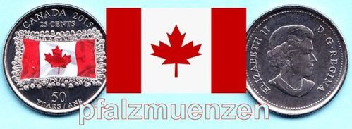 Kanada 2015 25 Cents 50 Jahre Nationalflagge colorierte Version Version