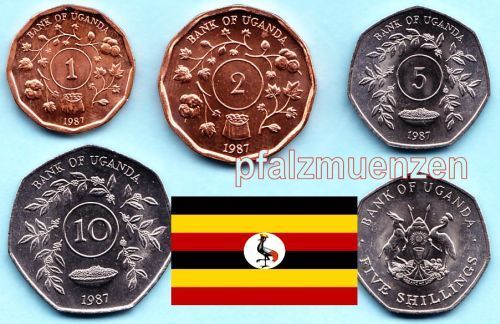 Uganda 1987 vollständiger Jahrgangssatz mit 4 Münzen