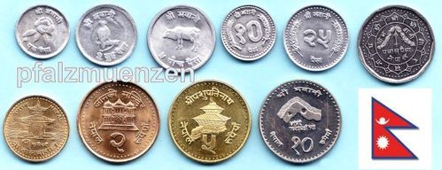 Nepal 1966 - 2008 großer Satz mit 10 Münzen