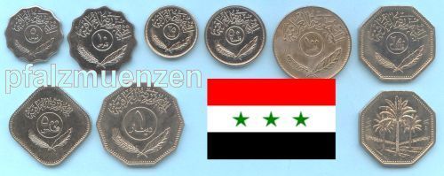 Irak 1969 - 1990 der komplette Palmensatz mit 8 Münzen