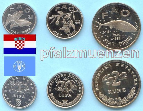 Kroatien 1995 kompletter Sondersatz 3 Münzen 50 Jahre FAO