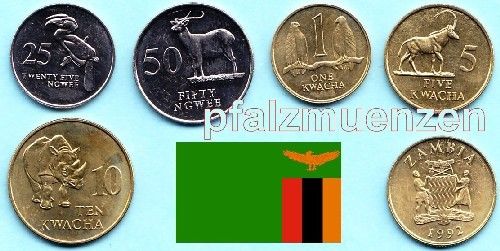 Sambia 1992 kompletter Jahrgangssatz mit 5 Münzen