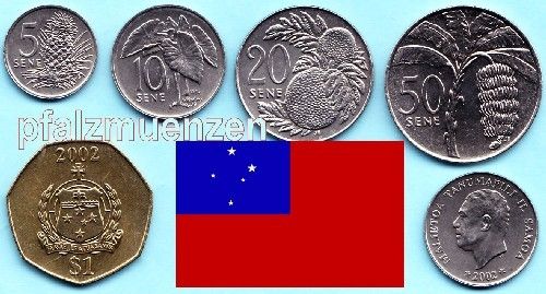 Samoa 2002 - 2010 Kursmünzensatz mit neuer Staatsbezeichnung "Samoa"