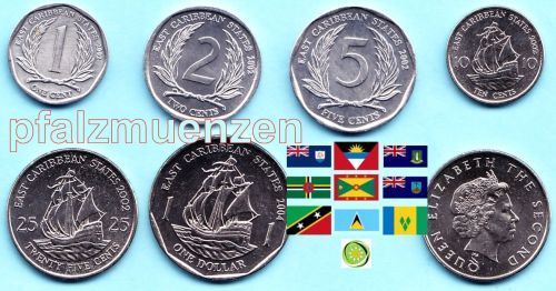 Eastern Caribbean States / Ostkaribik 2002 - 2004 neue Ausgabe 6 Münzen