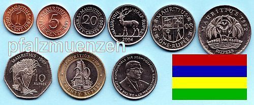 Mauritius 1987 - 2008 kompletter Kursmünzensatz