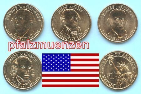 USA 2007 Präsidenten Dollar Philadelphia - 4 Münzen
