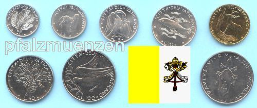Vatikan 1970 - 1977 Münzsatz mit 7 Münzen Papst Paul VI.