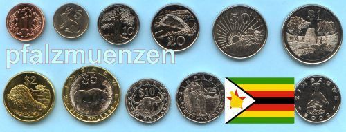 Simbabwe 1997 - 2008 Kursmünzensatz nach der Inflation mit 10 Münzen