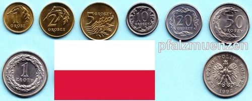 Polen 1994 - 2002 Satz mit 7 Münzen 1 Grosz - 1 Zloty
