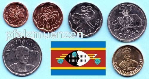 Eswatini (Swasiland) 2011 5 Cents - 1 Lilangeni neue Kursmünzentypen