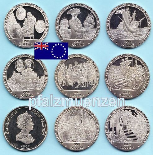 Cook-Islands 2007 Komplettsatz 8 x 1 Dollar "Lord Nelson"