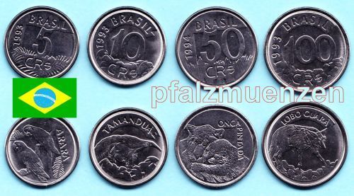 Brasilien 1993 - 1994 vollständiger Satz 4 Münzen