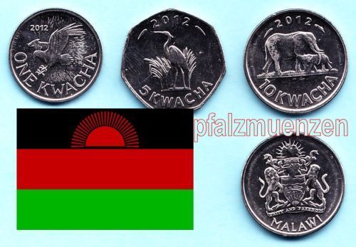 Malawi 2012 - 2013 3 neue Kursmünzentypen 1, 5 und 10 Kwacha