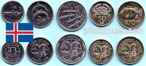 Island 2005 - 2011 aktueller Satz mit 5 Münzen