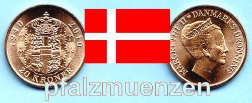 Dänemark 2010 20 Kronen Sonderumlaufmünze 70. Geburtstag Königin Margrethe II.