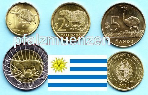 Uruguay 2011 1 - 10 Pesos neue Kursmünzen kompletter Satz