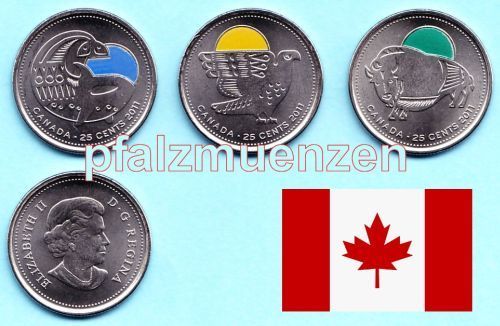 Kanada 2011 3 x 25 Cents "Legendary Nature" coloriert