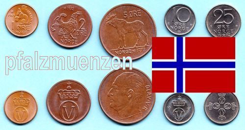 Norwegen 1969 - 1991 Kleinmünzensatz, nicht mehr im Umlauf