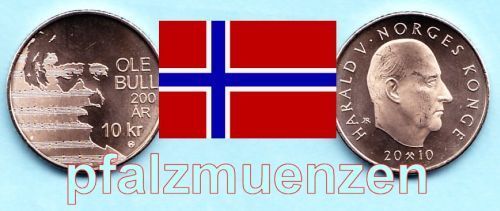 Norwegen 2010 10 Kronen Sonderumlaufmünze "Ole Bull"