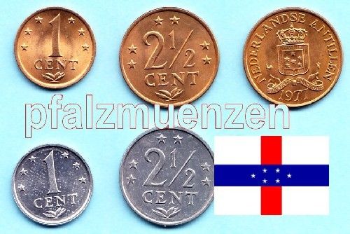 Niederländische Antillen 1976 - 1979 1 + 2 1/2 Cent beide Materialtypen