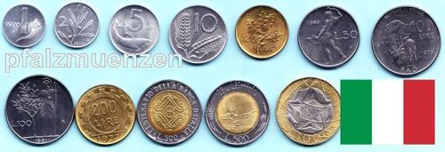Italien 1951 - 1999 großer Vor-Eurosatz mit 12 Münzen