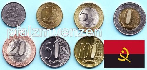 Angola 2012 - 2015 kompletter neuer Satz mit 7 Münzen, 3 x Bimetall