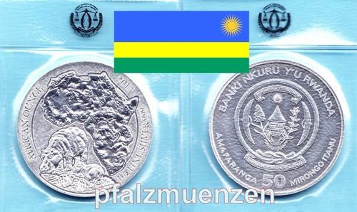 Ruanda 2017 50 Amafaranga Flusspferd 1 Unze Silber (999)