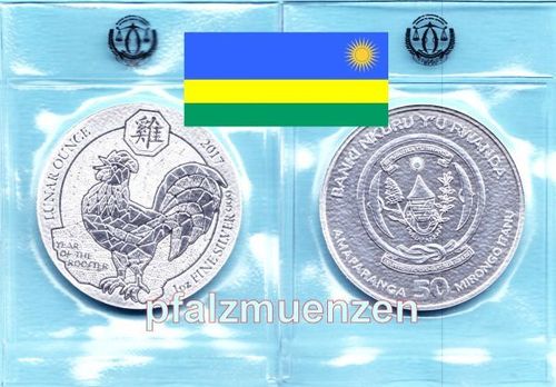 Ruanda 2017 50 Amafaranga Tierkreiszeichen Hahn 1 Unze Silber (999)