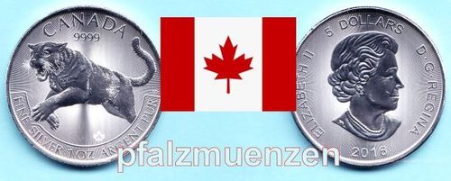 Kanada 2016 5 Dollar Raubtier-Serie Puma 1 Unze Silber (9999)