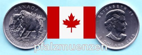 Kanada 2013 5 Dollar Wildlife-Serie Bison 1 Unze Silber (9999)