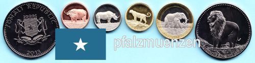 Somalia 2013 5 Münzen mit Tiermotiven "The big Five"