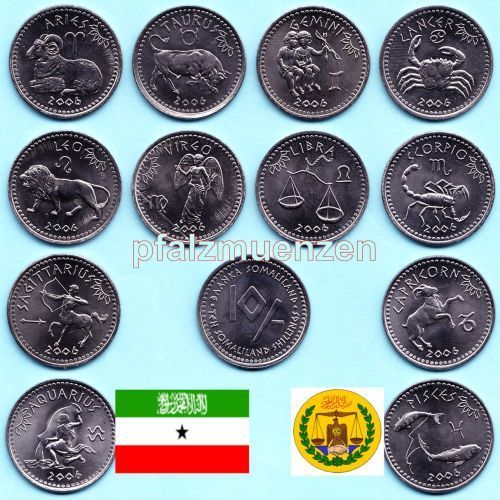 Somaliland 2006 12 x 10 Shillings Tierkreiszeichen